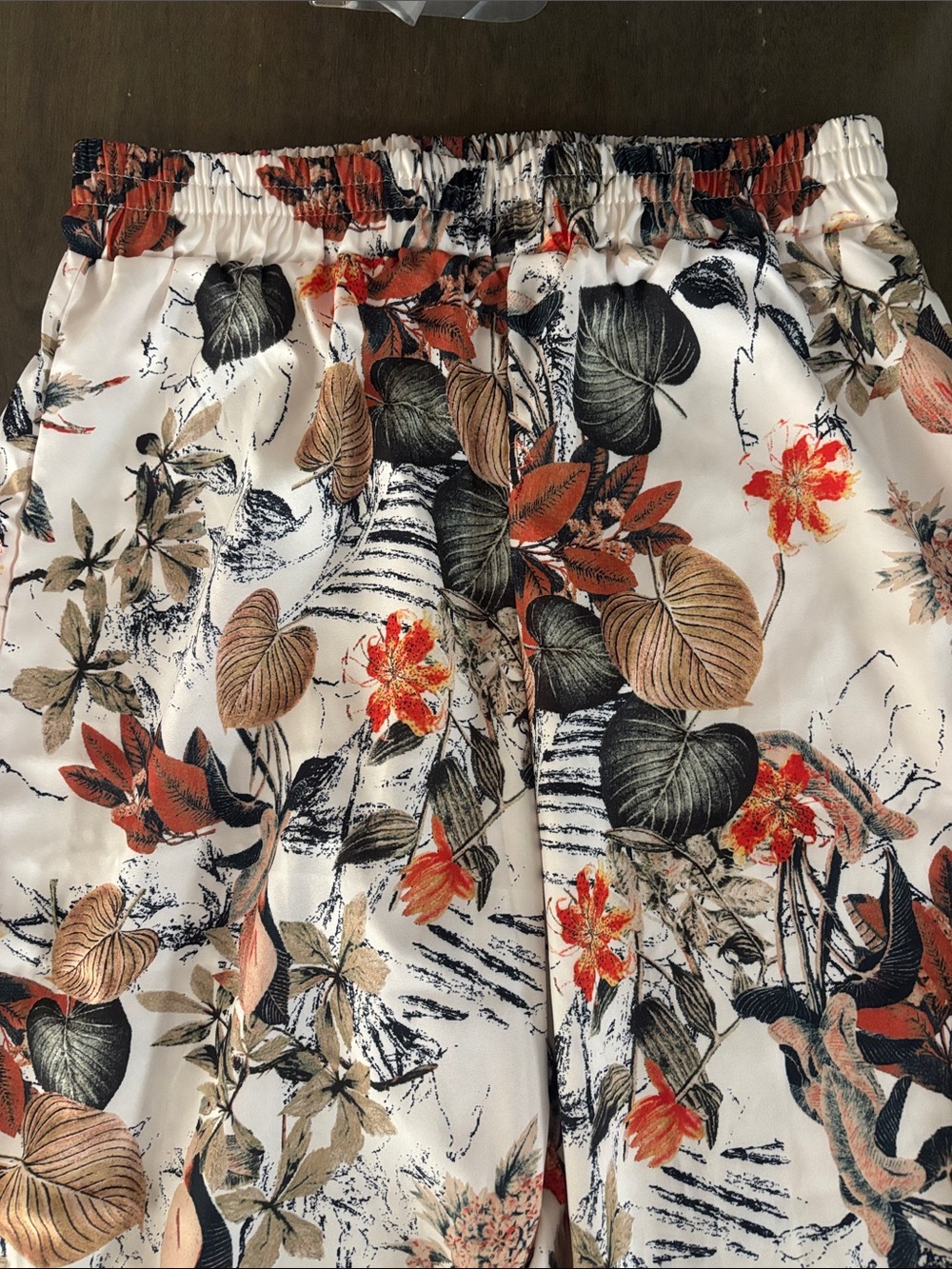 Floral Print Women's Wide Leg Pant - White with Orange & Green